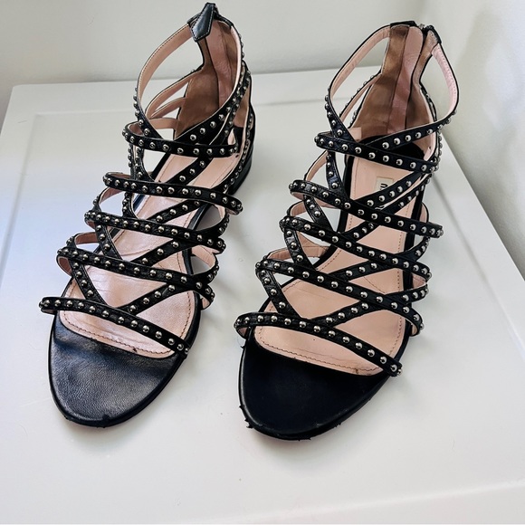 Miu Miu Black Leather Studded Gladiator Flat Sandals - Picture 3 of 12